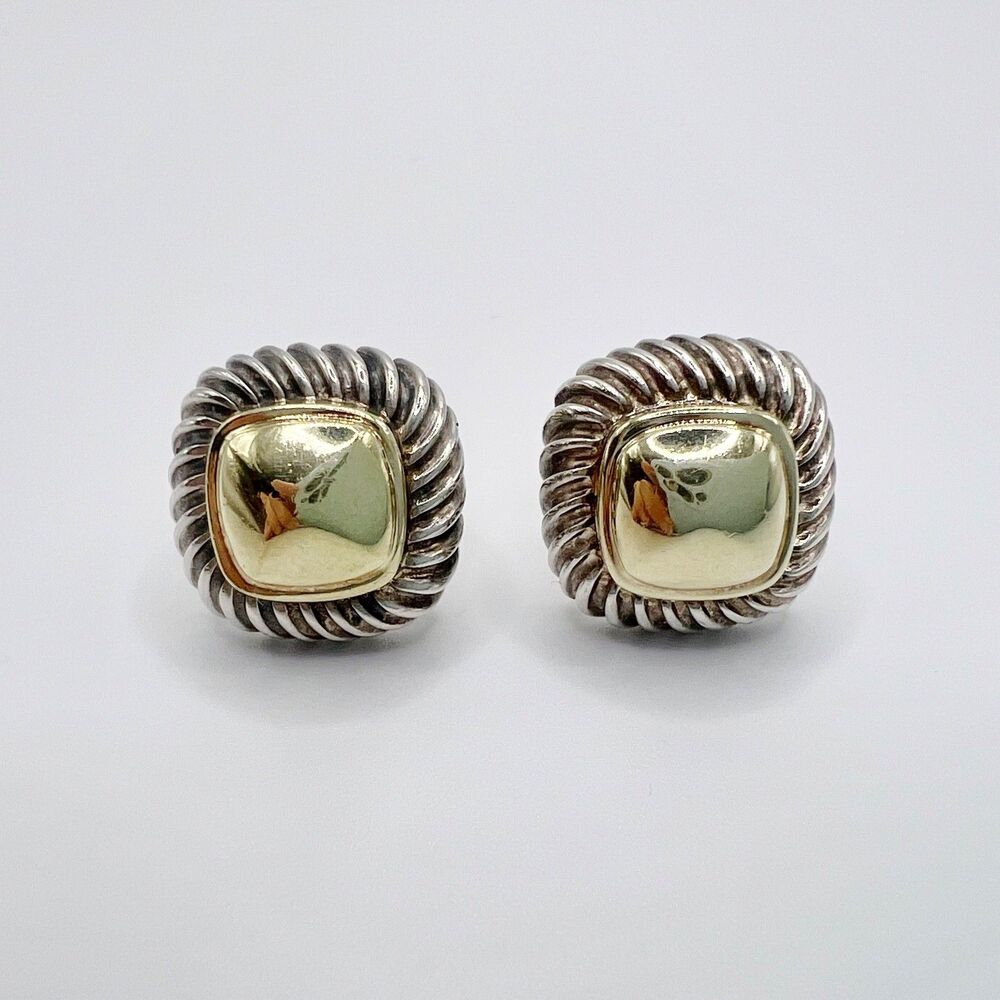David Yurman Albion Earrings 14k Yellow Gold Sterling Silver Cable Stud Vintage